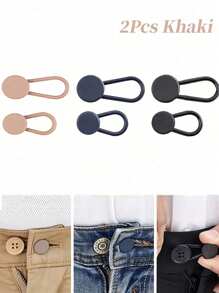 2 件牛仔裤腰部纽扣延长器，女士男士裤子腰部延长器，光滑橡胶多功能调节延长纽扣，弹性腰部延长器，孕妇裤子延长器，男女款纽扣延长器，牛仔裤腰带延长器，男女款裤子纽扣延长器，牛仔裤，裙子，连衣裙，旅行配件，裤子腰带扩展器 - 卡其色 - 查看 1