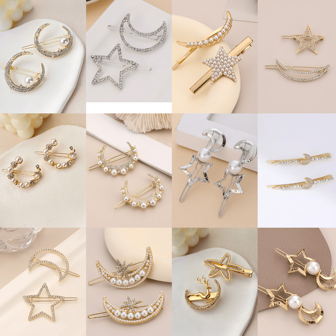 月亮星星造型发夹，适合女孩侧刘海，简约优雅，发饰