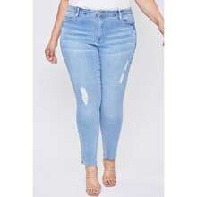 Women's Plus Size Tummy Control High Rise Skinny Jean From ROYALTY - L 淺藍色裂痕 - 查看 2