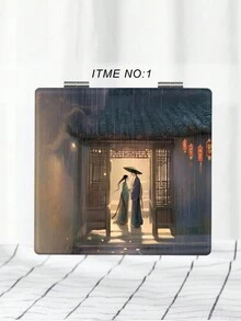 1入組便攜式180°旋轉可折疊正方形化妝鏡,復古風格 - 彩色 - 查看 9