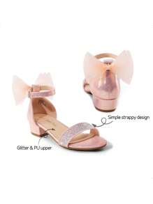 Girls Sandals Low Heel Dress Pump Ankle Strap Interchangeable Bow Flower Wedding Party Shoes For Little Kid/Big Kid - Pink - View 4