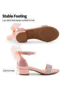 Girls Sandals Low Heel Dress Pump Ankle Strap Interchangeable Bow Flower Wedding Party Shoes For Little Kid/Big Kid - Pink - View 6
