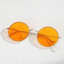1 Pair Round Frame Colorful Mirror Reflective Teardrop Oval Fashion Glasses For Women