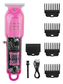 透明電動剪髮器,具 Lcd 數字顯示屏、專業剪髮器、油光減退裝置、充電式剪髮器套裝 - 玫紅色 - 查看 6