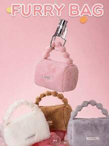 可愛的毛絨化妝包旅行收納包,適用於化妝品和護膚產品冬季禮物,女孩女士生日禮物 - 粉色 - 查看 2