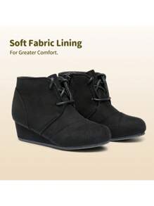 Girls Low Wedge Heel Booties Side Zipper Ankle Boots Toddler/Little Kid/Big Kid - 黑色 - 查看 7