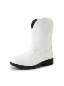 Kids Cowboy Boots, Western Style Riding Mid Calf Boots With Square Toe For Toddler & Little Boys And Girls - 白色 - 查看 3