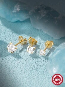 3 Unidades De Prata Esterlina 925 Brinco De Coração Fofo Para Mulheres Brinco Moderno Banhado A Ouro 18k Adequado Para Festa De Dia Dos Namorados Joias Finas Casamento Noivado Joias De Noiva - Ouro - Ver 8