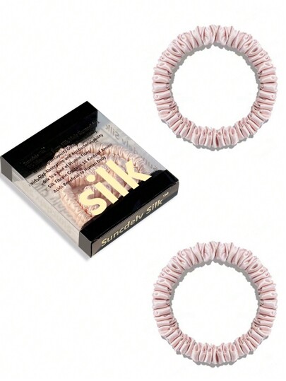 2PCS Box 100% Natural Silk Solid Color Hair Ties Hair Scrunchies (22Momme) Women Big Hair Ties Hair Accessories Casualscrunchy Hair Ties, Pink Accessories