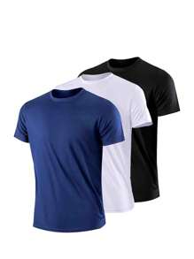 3pcs Boyfriend Style Men's Quick-Dry Short Sleeve Loose Breathable Fitness Running Outdoor Sports T-Shirt