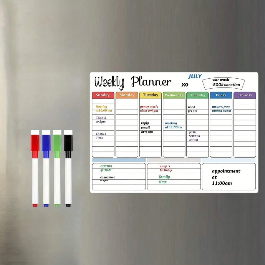 1pc Fridge Calendar Magnetic Dry Erase Calendar Whiteboard Calendar/Weekly Planner For Refrigerator Planners - White - View 1