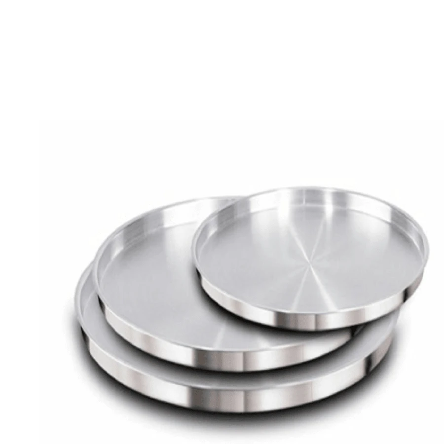 KIT FORMA DE PIZZA BANDEJA RASA ALUMÍNIO POLIDO TAMANHO 1, 2 E 3