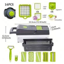 16/22入組蔬菜切碎機套件、多功能水果切片機、手動食物切碎機、蔬菜切片機、帶容器和護手切片機、洋蔥切碎機、馬鈴薯切片機、削皮器、廚房小工具 - 灰色 - 查看 5