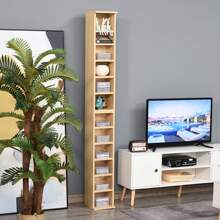 HOMCOM 204 CD Media Display Shelf Unit Set Of 2 Blu-Ray Tower Rack W/ Adjustable Shelves Bookcase Storage Organiser - Brown - View 6