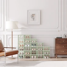 Pinkpum Large 12 Pack Shoe Storage Box, Clear Plastic Stackable Shoe Organizer For Closet, Space Saving Foldable Shoe Rack Shoe Container Bin Holder - Mint Green - View 3