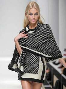 优雅 1 件装 女士时尚黑白链条印花围巾 冬季秋季