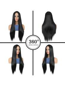 28 Inch Dài Thẳng Đen Tóc giả , Của phụ nữ Tóc thẳng , Đúng mốt Của phụ nữ Dài Thẳng Chống nóng Tóc giả tổng hợp - màu đen - Xem 5