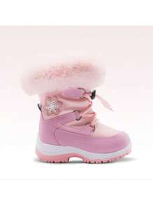 Boys Girls Toddle Snow Boots Mid Calf Slip Resistant Warm Lined With Snowflake-Shaped- Decoration For Christams Gifts - Hồng - Xem 5