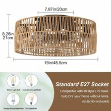 19in Boho Caged Ceiling Fan With Light Flush Mount, Enclosed Rattan Ceiling Fans With Lights And Remote Control, Low Profile Farmhouse Bamboo Ceiling Fan For Bedroom Living Room - Brown - View 2