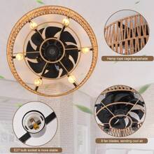 19in Boho Caged Ceiling Fan With Light Flush Mount, Enclosed Rattan Ceiling Fans With Lights And Remote Control, Low Profile Farmhouse Bamboo Ceiling Fan For Bedroom Living Room - Brown - View 4