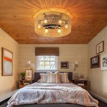 19in Boho Caged Ceiling Fan With Light Flush Mount, Enclosed Rattan Ceiling Fans With Lights And Remote Control, Low Profile Farmhouse Bamboo Ceiling Fan For Bedroom Living Room - Brown - View 6