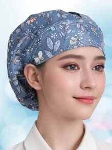 1 Pieza Gorro De Cocinero De Cocina Para Cocinar, Gorras De Sujeción De Cabello Para Enfermeras De Uniforme Ajustable De Calavera, Con Patrón De Frote De Restaurante Respirable Y Ajustable. Gorro Profesional Lavable Y Estampado Con Flores, Para Trabajo, Viajes, Escalada, Montar A Caballo, Fiesta O Uso Diario.