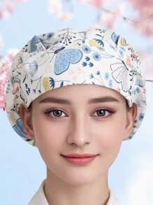 1 Pieza Gorro De Cocinero De Cocina Para Cocinar, Gorras De Sujeción De Cabello Para Enfermeras De Uniforme Ajustable De Calavera, Con Patrón De Frote De Restaurante Respirable Y Ajustable. Gorro Profesional Lavable Y Estampado Con Flores, Para Trabajo, Viajes, Escalada, Montar A Caballo, Fiesta O Uso Diario.