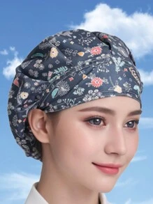 1 Pieza Gorro De Cocinero De Cocina Para Cocinar, Gorras De Sujeción De Cabello Para Enfermeras De Uniforme Ajustable De Calavera, Con Patrón De Frote De Restaurante Respirable Y Ajustable. Gorro Profesional Lavable Y Estampado Con Flores, Para Trabajo, Viajes, Escalada, Montar A Caballo, Fiesta O Uso Diario.