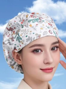 1 Pieza Gorro De Cocinero De Cocina Para Cocinar, Gorras De Sujeción De Cabello Para Enfermeras De Uniforme Ajustable De Calavera, Con Patrón De Frote De Restaurante Respirable Y Ajustable. Gorro Profesional Lavable Y Estampado Con Flores, Para Trabajo, Viajes, Escalada, Montar A Caballo, Fiesta O Uso Diario.