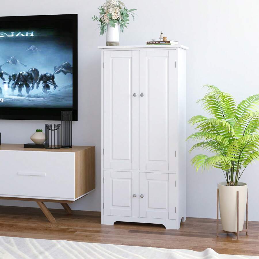 Furchen Kitchen Cupboard,Storage Cabinet With 4 Doors Adjustable Shelves 58.2x31.5x123cm White - White - View 1