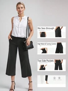 GEMCHO Women' Yoga Ultra Loose Pants With Pockets And Tummy Control High Waist In Flare Crop Spring/Summer