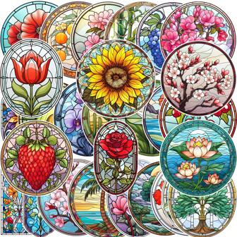 ウィンドウパターンステッカー 植物柄 のり付けステッカー 55枚 スクラップブック 旅行カバンにも 使える ヴィンテージコレクション