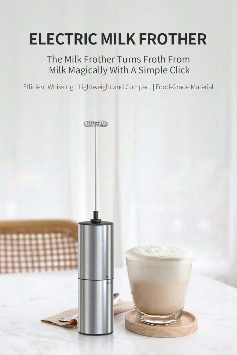 Handheld Mixer, Electric Milk Frother, Silver Body, Delicate Texture
