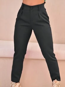 calca alfaiataria  Plus Size social Feminina Reta Elegante outono Cintura Alta - Preto - Visão 1