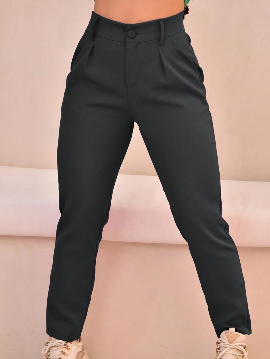 calca alfaiataria  Plus Size social Feminina Reta Elegante outono Cintura Alta - Preto - Visão 1