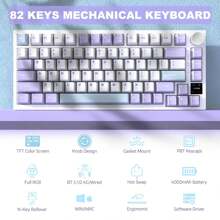 ATTACK SHARK * AJAZZ AK820PRO 75% TKL 机械键盘，2.4G 无线/BT5.1/USB-C 有线，81 键带 TFT 彩色显示屏和 CNC 旋钮游戏键盘，RGB 背光，热插拔线性开关，4000mAh 电池 - 紫白&飛魚軸 - 查看 2