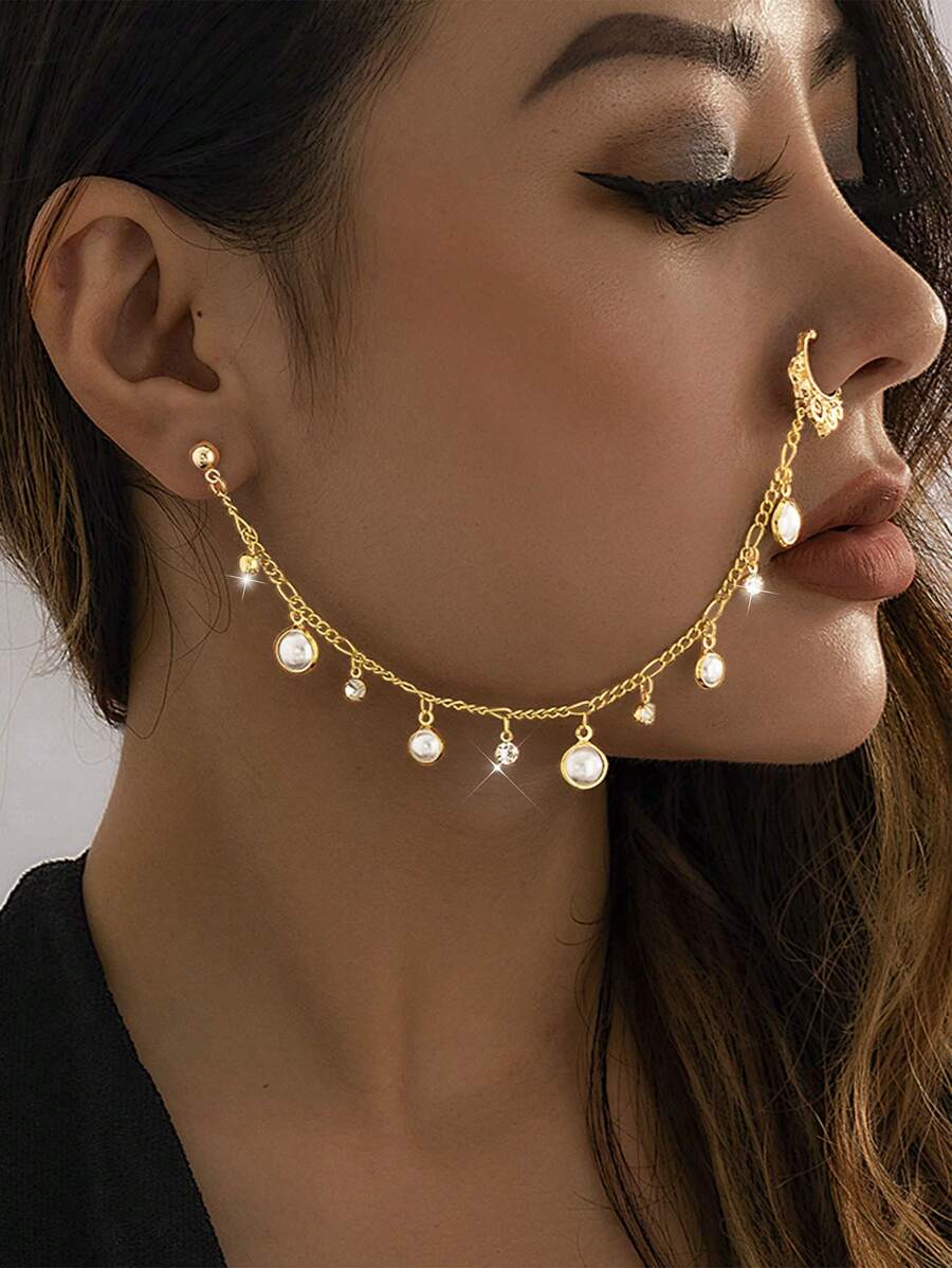 1入精緻閃亮甜美酷感珍珠鼻鍊,適用於派對、夜店或外出穿搭 - 彩色 - 查看 1