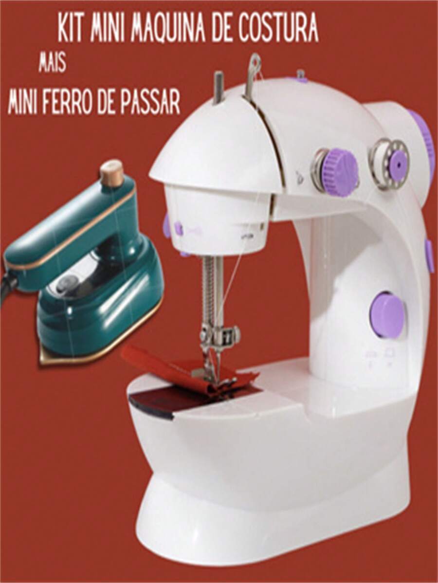 Kit Mini Ferro de Passar Mais Mini Maquina De Costura Bivolt 110/220v - Multicolorido - Visão 1