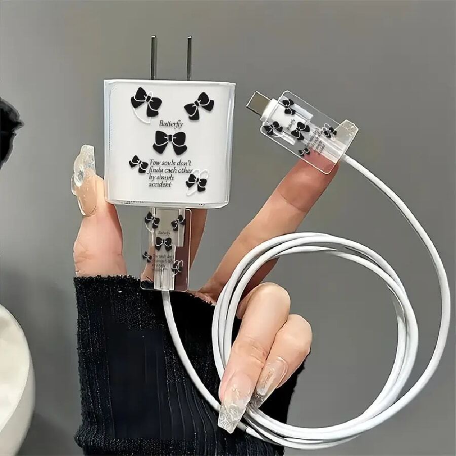 Đen Trang trí Nơ Charging Cable Người bảo vệ , Tương thích với iPhone Bộ sạc - Nhiều màu - Xem 1