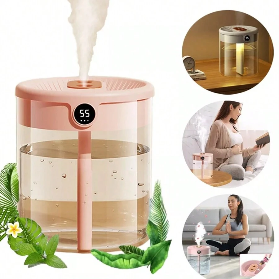 2L Mini Humidificador De Aire Doble Pulverización Gran Capacidad Silencioso Con Pantalla Digital Apagado Automático De 10 Horas - Rosa - Ver 1