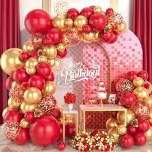 Kit de 100 piezas de arco de globos de color rojo y dorado, kit de guirnalda de globos dorados y rojos, globos metálicos dorados, globos rojos y dorados con confeti para decoraciones del Día de San Valentín, fiestas de cumpleaños con tema rojo, bodas, Navidad - Rojo - Ver 1