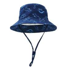 1pc Spring/Summer New Style Cartoon Dinosaur Printed Sun Hat For Kids, Baby Bucket Hat With Wide Brim - Royal Blue - View 4