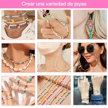 Cuentas para Pulseras - Kit para Hacer Pulseras, Cuentas para DIY Pulseras y Collares Manualidades, Cuentas de Arcilla para Hacer Pulseras con Cordón Pinzas y Tijeras Pequeñas Abalorios de Regalo Alfabeto - Multicolor - Ver 6