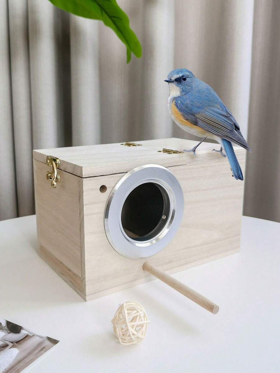 1pc Small Rectangular Wooden Parrot Nesting Box Birdhouse For Breeding