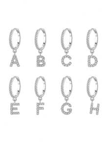 1pc English Letters A-Z 925 Sterling Silver Hoop Earrings For Women Girls Party ,Wedding Jewelry Gift