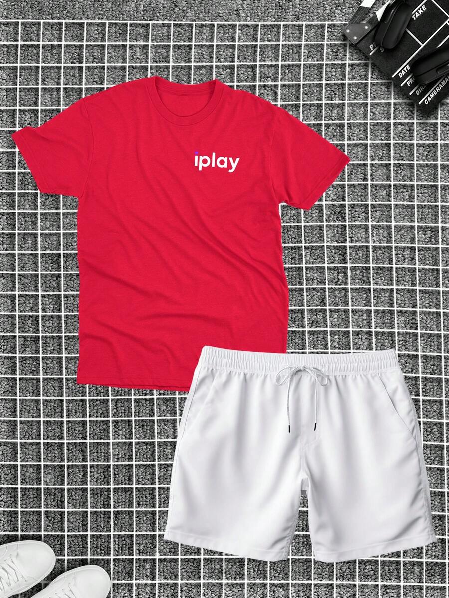 Men T-Shirt Co-Ords - 紅色 - 查看 1