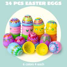 Syncfun 24PCS 2.3" Printed Easter Eggs, Empty Easter Eggs Fillable, Colorful Plastic Eggs Bulks For Easter Hunt - Nhiều màu - Xem 3