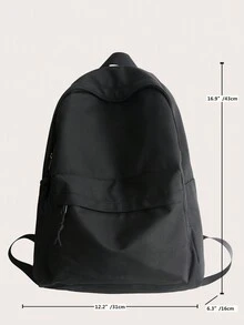 Đơn giản Màu thuần Đa dụng Dung lượng lớn Học sinh Ba lô - màu đen - Xem 6