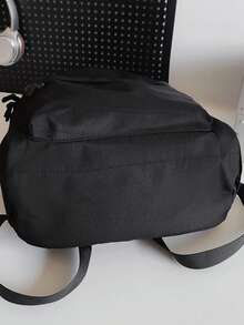 Đơn giản Màu thuần Đa dụng Dung lượng lớn Học sinh Ba lô - màu đen - Xem 3