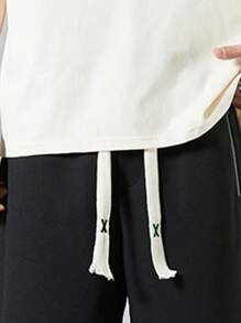 男士夏季休閒寬鬆直筒七分褲時尚百搭運動休閒褲 - 黑色 - 查看 4